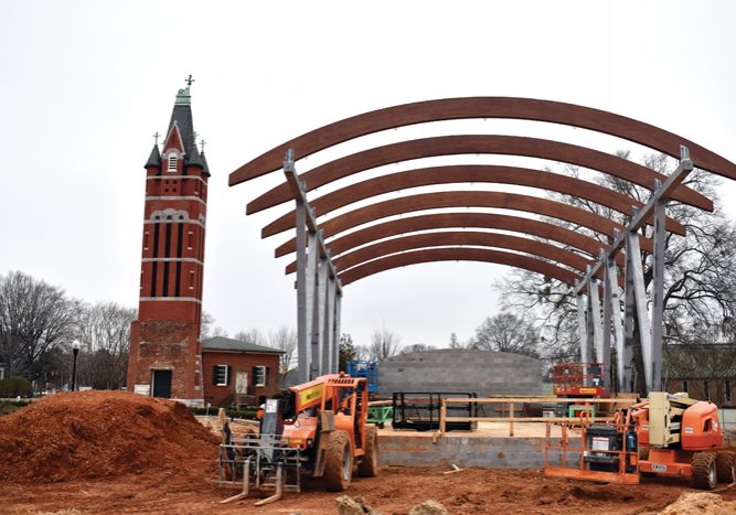 The tall ceiling and open sides on the stage will allow for performances and shows to be seen by spectators throughout the park. Ben Stansell/Salisbury Post